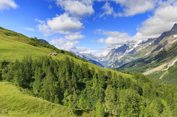 Bonatti hut, in a panoramic position on the Val Ferret. Bonatti Hut, Ferret Valley, Courmayeur,  Aosta Valley, Italy, Europe