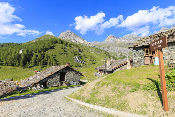Tradutional huts of Cheneil, Valtournanche, Aosta valley, Italy, Europe