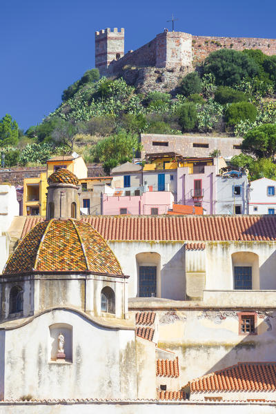 Village of Bosa with Serravalle castle(Castle of Malaspina). Bosa, Oristano province, Sardinia, Italy, Europe.