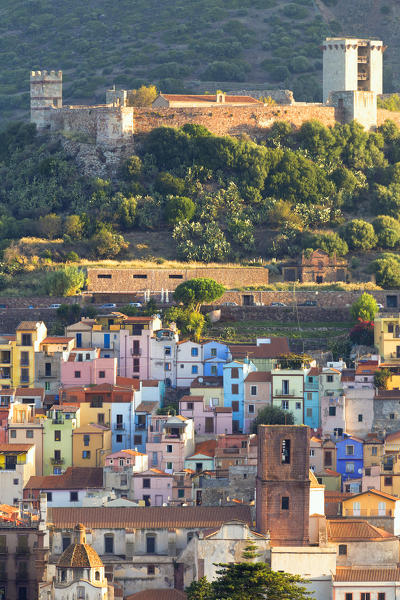Village of Bosa with Serravalle castle(Castle of Malaspina). Bosa, Oristano province, Sardinia, Italy, Europe.