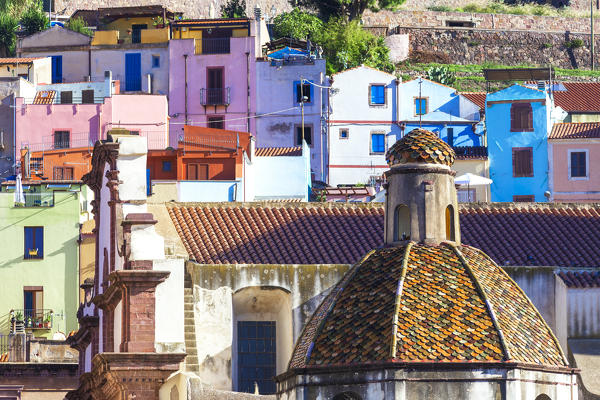 Colorful houses of Bosa, Oristano province, Sardinia, Italy, Europe.