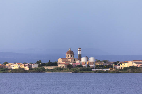 Village of Cabras at dusk, Oristano province, Sardinia, Italy, Europe.
