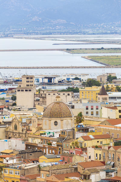 Detail of the historic center and salt flats of Cagliari, Cagliari province, Sardinia, Italy, Europe.