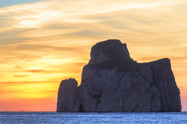 Rock of Pan di Zucchero at sunset. Beach of Masua, Iglesias, Sud Sardegna province, Sardinia, Italy, Europe.