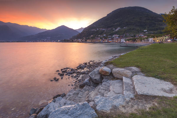 Sunset on lake Como from Domaso shore, Como province, Lombardy, Italy, Europe