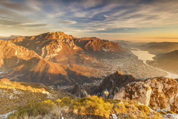 Sunset on Resegone and Lecco mountains from the top of Coltignone mount, Lecco province, Lombardy, Italy, Europe