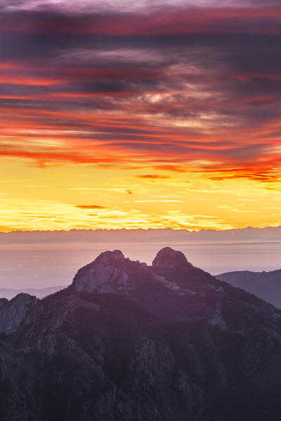 Sunset on Corni di Canzo mount, view from the top of Coltignone mount, Lecco province, Lombardy, Italy, Europe