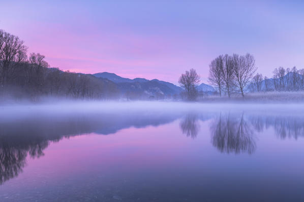 Sunrise on Adda river, Airuno, Brianza, Lecco province, Lombardy, Italy, Europe