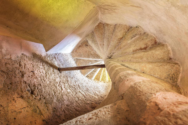 A particular of spiral staircase inside of Nanno castle, Nanno, Ville d'Anaunia, Non valley, Trento province, Trentino Alto Adige, Italy, Europe