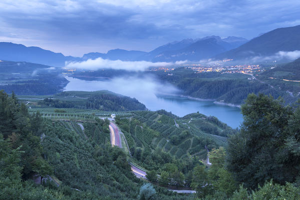 Dawn on Santa Giustina lake, Non valley, Trento province, Trentino Alto Adige, Italy, Europe