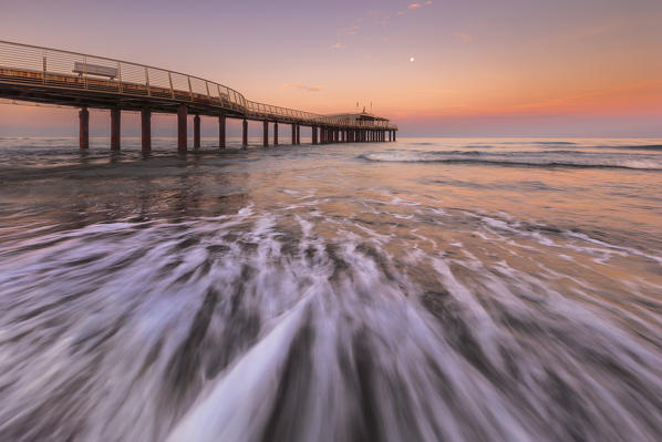 Sunrise on Lido di Camaiore pier, Lucca province, Versilia, Tuscany, Italy, Europe