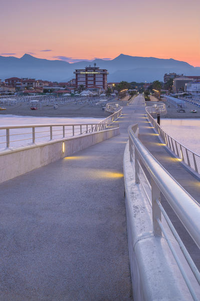 Sunrise on Lido di Camaiore pier, Lucca province, Versilia, Tuscany, Italy, Europe