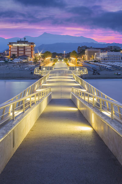 Dawn on Lido di Camaiore pier, Lucca province, Versilia, Tuscany, Italy, Europe