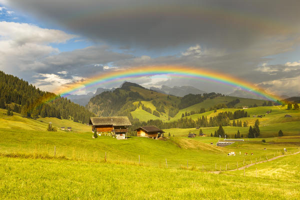 Rainbow on Alpe di Siusi/Seiser Alm, South Tyrol, Bolzano province, Trentino Alto Adige, Italy, Europe