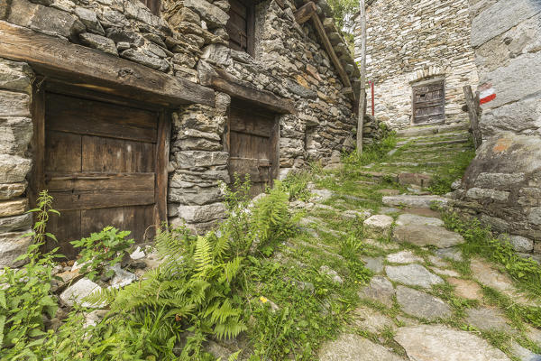 Old chalets of Dasile village, Piuro, Chiavenna valley, Sondrio province, Lombardy, Italy, Europe