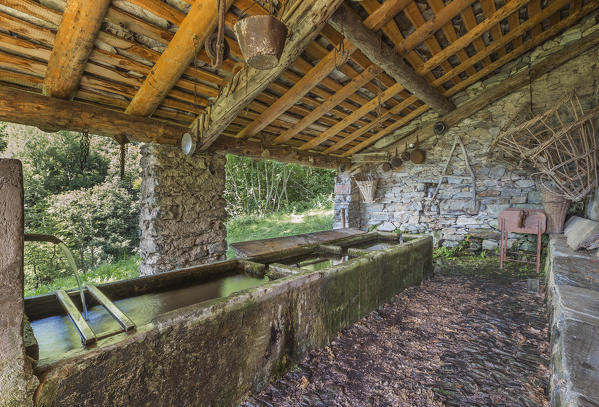 Ancient washhouse of Savogno village, Piuro, Chiavenna valley, Sondrio province, Lombardy, Italy, Europe