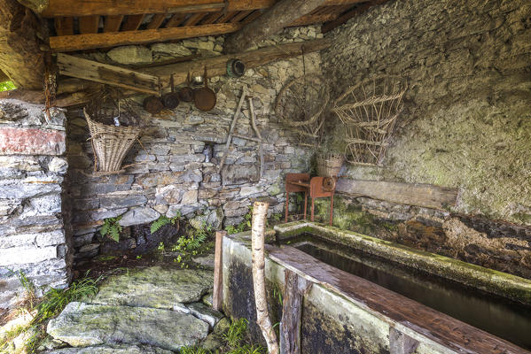 Ancient washhouse of Savogno village, Piuro, Chiavenna valley, Sondrio province, Lombardy, Italy, Europe