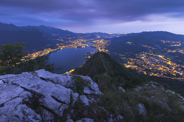Dusk on the top of Barro mount, Garlate lake, Garlate, Galbiate, Vercurago, Brianza, Lecco province, Lombardy, Italy, Europe