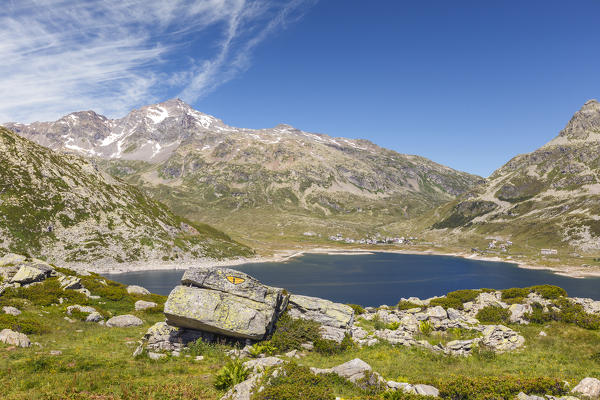 Rock called Snake of Montespluga, Montespluga lake, Madesimo, Sondrio province, Spluga valley, Lombardy, Italy, Europe