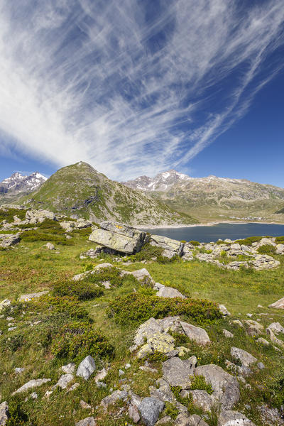 Rock called Snake of Montespluga, Montespluga lake, Madesimo, Sondrio province, Spluga valley, Lombardy, Italy, Europe