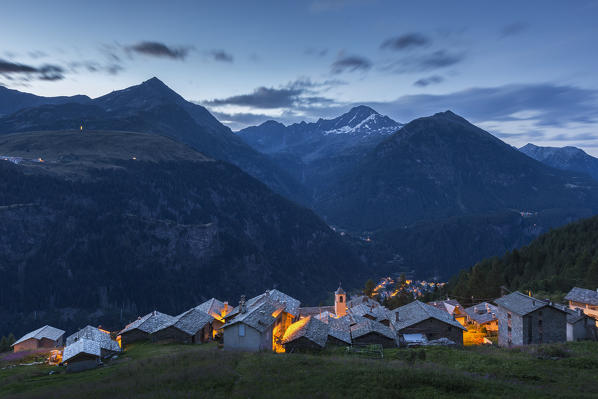 Dawn on Starleggia village, Campodolcino, Sondrio province, Spluga valley, Lombardy, Italy, Europe
