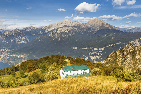 A view of Grigna group from Sev refuge, Corni di Canzo mountains, Valbrona, lake Como, Como and Lecco province, Lombardy, Italy, Europe