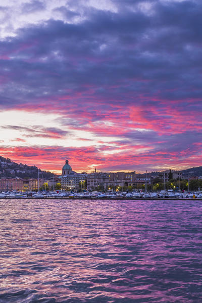 Sunrise on Como city and lake Como, Lombardy, Italy, Europe