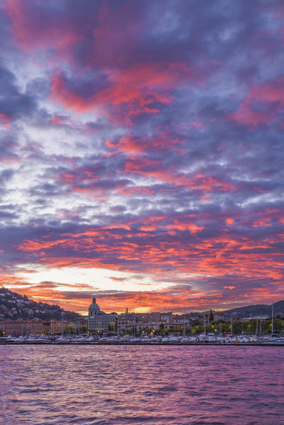 Sunrise on Como city and lake Como, Lombardy, Italy, Europe