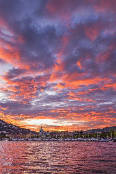 Sunrise on Como city and lake Como, Lombardy, Italy, Europe
