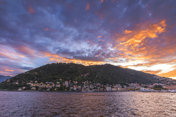 Sunrise on Como city and lake Como, Lombardy, Italy, Europe