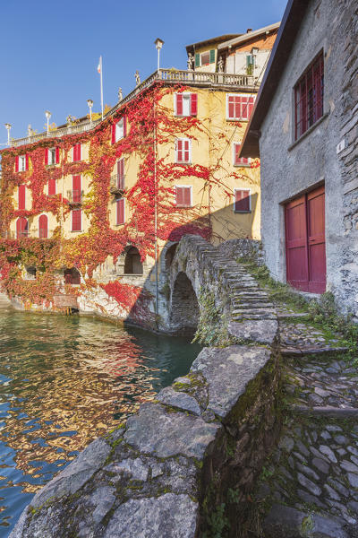 Nesso village in Autumn time, lake Como, Como province, Lombardy, Italy, Europe