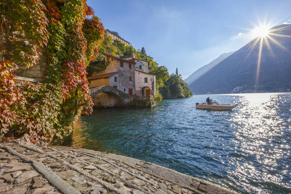 Nesso village in Autumn time, lake Como, Como province, Lombardy, Italy, Europe