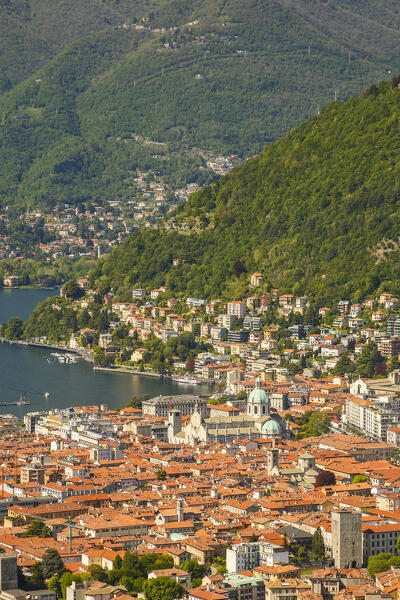 A view of Como city and lake Como from Baradello tower (Spina Verde), Lombardy, Italy, Europe