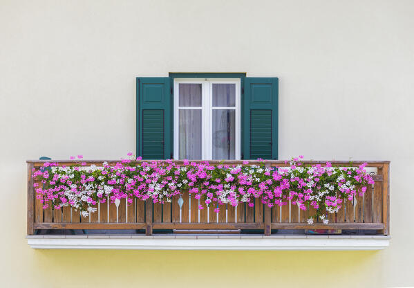 Detail of a home in a summer time, Pellizzano village, Sole valley (val di Sole), Trento province, Trentino-Alto Adige, Italy, Europe