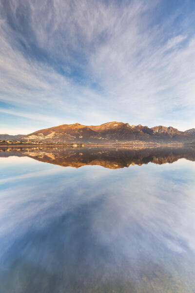 Lecco mountains reflected into the Annone lake, Brianza, Lecco province, Lombardy, Italy, Europe