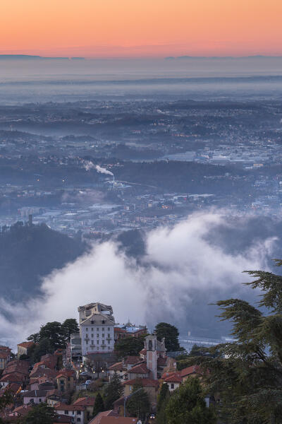 Dawn on Como and Como province, a view from Volta Lighthouse (Faro Voltiano), Brunate, lake Como, Como province, Lombardy, Italy, Europe