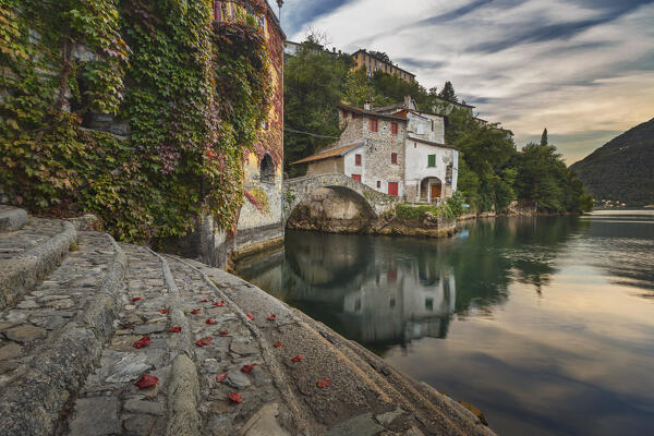 Nesso village in autumn time, lake Como, Como province, Lombardy, Italy, Europe