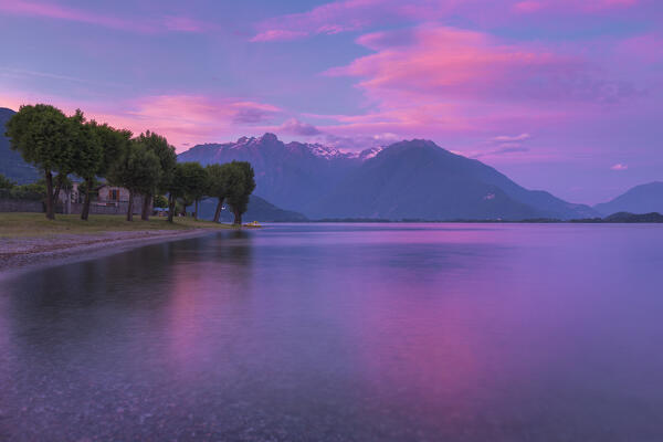 Sunset on lake Como from Domaso beach, Como province, Lombardy, Italy, Europe
