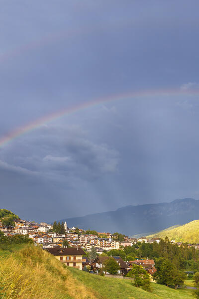 Double rainbow over Mezzana village and Sun valley (val di Sole), Trento province, Trentino alto adige, Italy, Europe