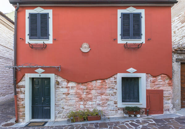 Detail of a house, Numana village, Riviera del Conero, Ancona province, Marche, Italy, Europe