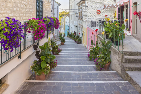 The La Costarella staircase, Numana village, Riviera del Conero, Ancona province, Marche, Italy, Europe