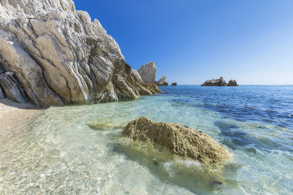 The Two Sisters beach (Spiaggia delle Due Sorelle), Sirolo, Riviera del Conero, Ancona province, Marche, Italy, Europe