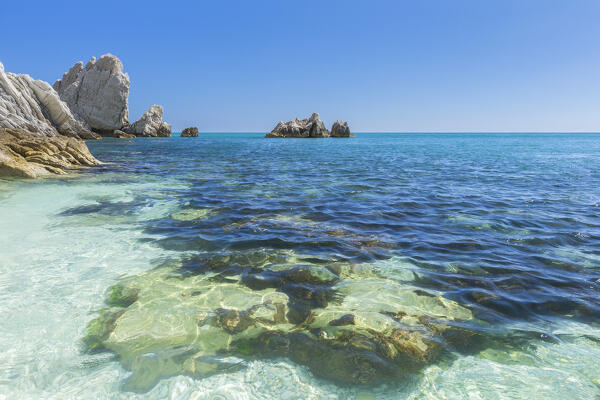 The Two Sisters beach (Spiaggia delle Due Sorelle), Sirolo, Riviera del Conero, Ancona province, Marche, Italy, Europe