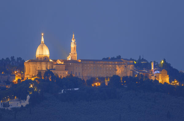 Dawn on the Santuario della Santa Casa di Loreto sanctuary, Loreto, Ancona province, Marche, Italy, Europe