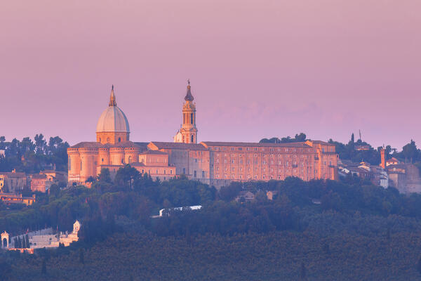 Sunrise on the Santuario della Santa Casa di Loreto sanctuary, Loreto, Ancona province, Marche, Italy, Europe