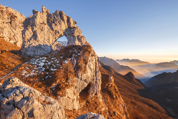 Sunset on Porta di Prada, Grigna Settentrionale, Northern Grigna Regional Park, lake Como, Lecco province, Lombardy, Italy, Europe