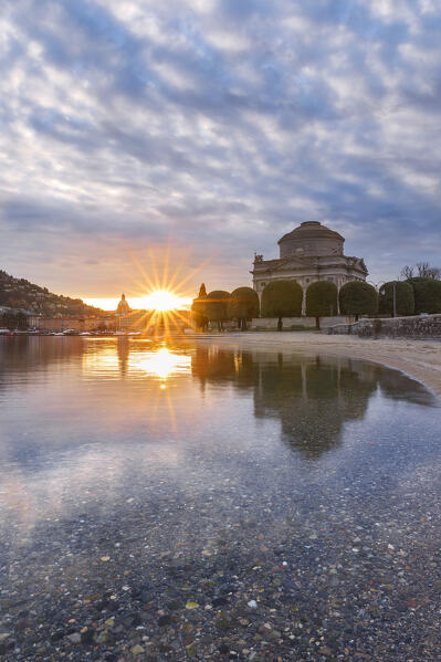 First morning light on Volta Temple (Tempio Voltiano), Como city, lake Como, Lombardy, Italy, Europe