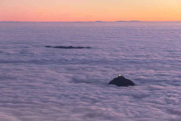 Sunset on Barro mount above the clouds, Galbiate, Brianza, lake Como, lecco province, Lombardy, Italy, Europe