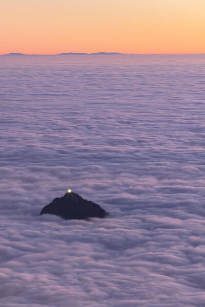 Sunset on Barro mount above the clouds, Galbiate, Brianza, lake Como, lecco province, Lombardy, Italy, Europe