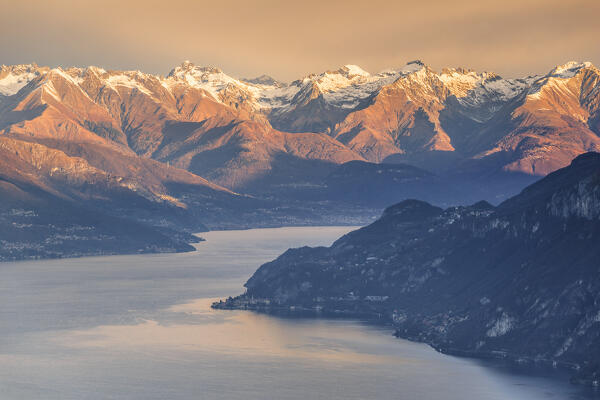 Sunrise on lake Como mountains (alto Lario). 
Como, Lecco and Sondrio province. Samolaco, Varenna, Lombardy, Italy, Europe
